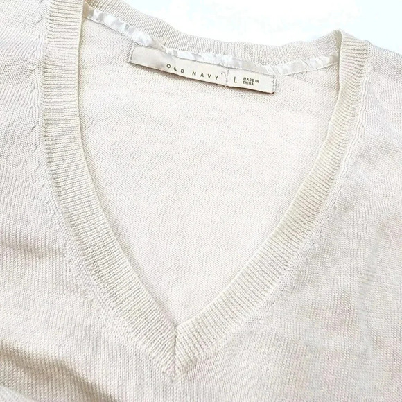 Old Navy Sweater Women's L Ivory   Wool Blend V-neck Longsleeve - Picture 8 of 9